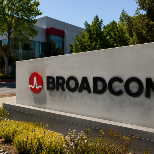 Broadcom logo displayed outside a corporate office building